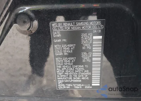 2018 Nissan Rogue Sv from USA, damaged, VIN KNMAT2MV1JP588898